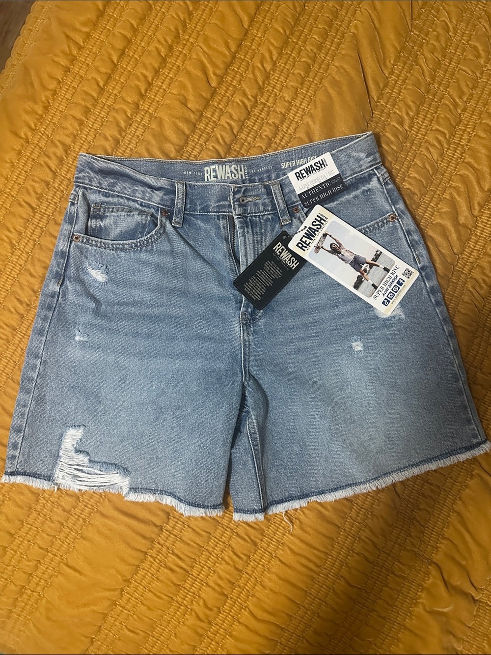Rewash Light Wash Distressed High-Rise Denim Shorts